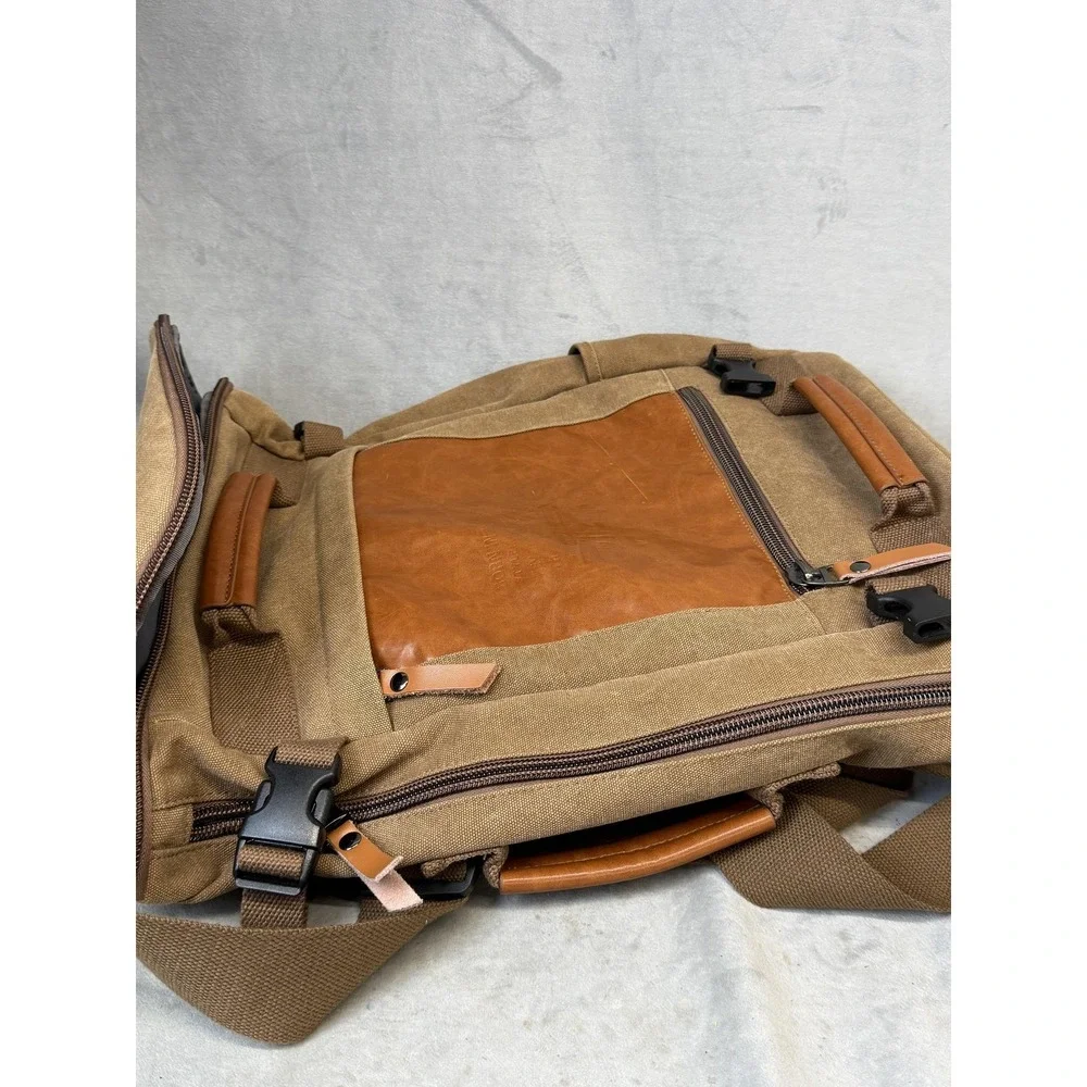 Witzman Backpack Mens Large‎ Brown Canvas Faux Leather Convertible Travel Bag